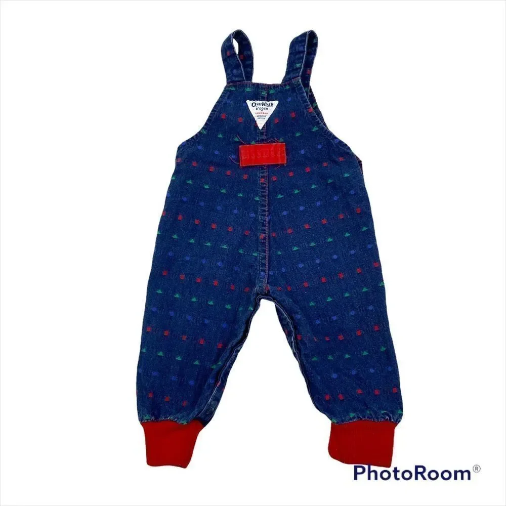 Vintage embroidered Osh Kosh Denim Bib Overalls Size 6/9 Months Union Made in US